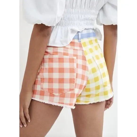Farm Rio Checkered Gingham Colorful Denim Shorts